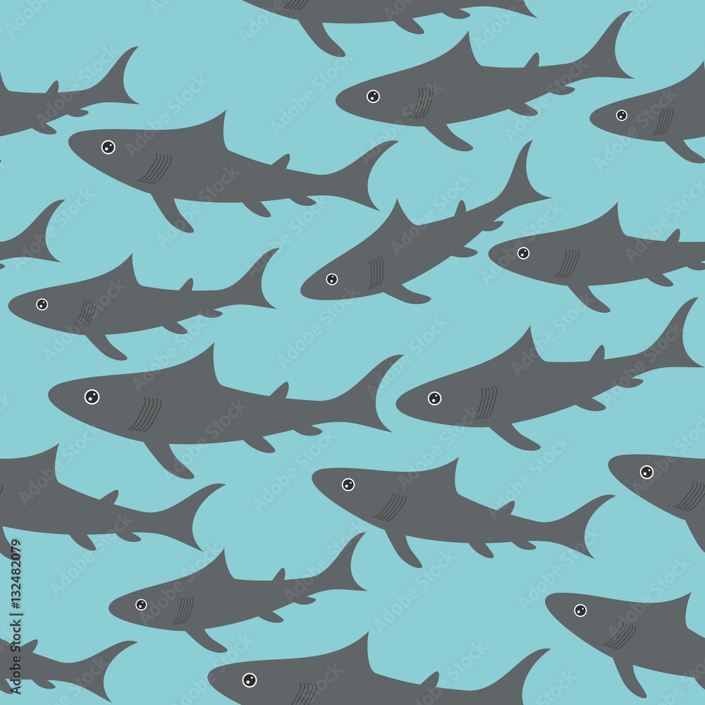 Seamless pattern with gray sharks on light blue background. Vector Seamless pattern with gray sharks on light blue background. Vector