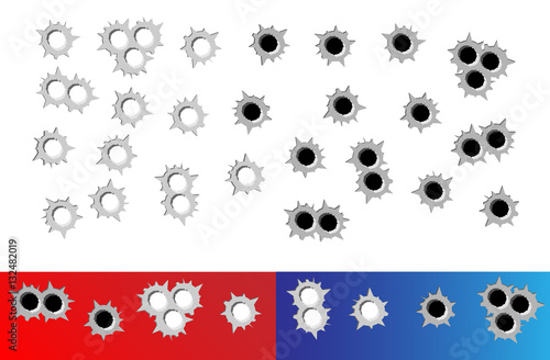 Set bullet holes, target shooting, isolated vector illustration