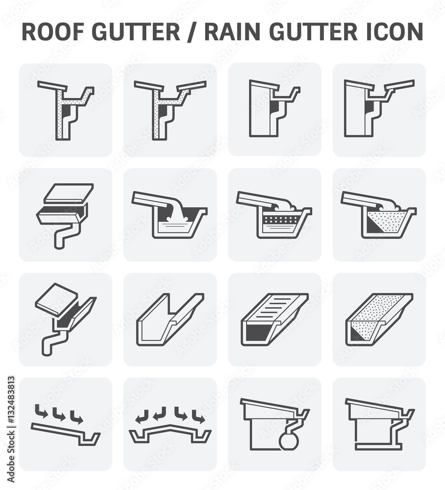 Roof gutter for drainage system vector icon set design. Roof gutter for drainage system vector icon set design.