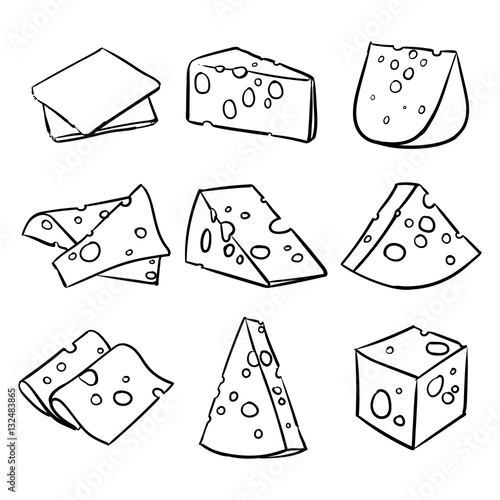 Hand drawn cheese outline, vector illustration, Clip art