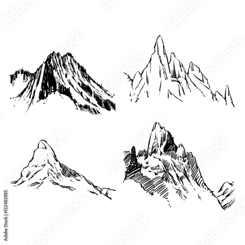 Vector Mountains on a white background, Hand drawn vector illustration