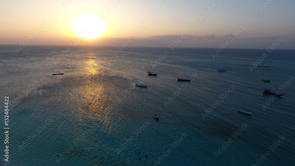 Beautiful sunset over the sea seascape aerial view 