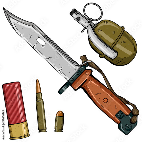 Cartoon weapons set over white background. Russia weapon set.