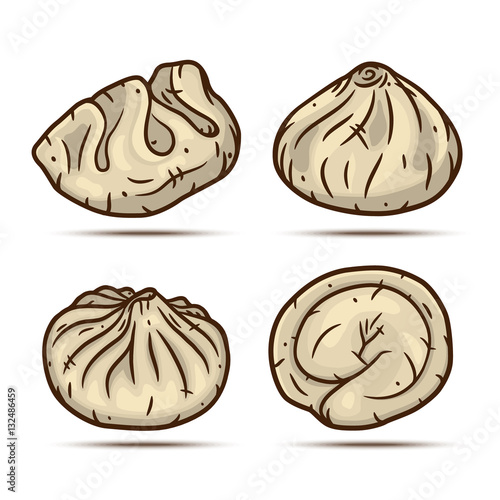 Set of dumplings. Dim sum set. Vector illustration.