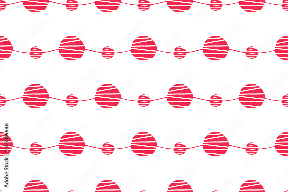 Abstract red and white seamless vector pattern. Red and white waves with hand drawn circles background Abstract red and white seamless vector pattern. Red and white waves with hand drawn circles background