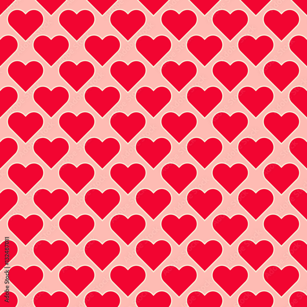 Red hearts on pink background. Seamless Valentine pattern