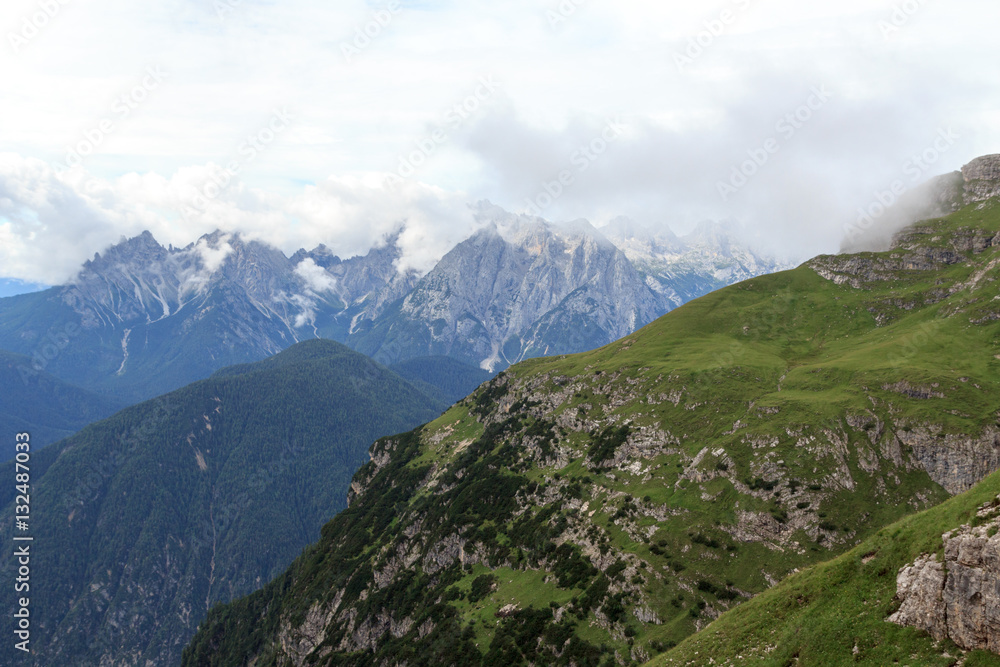 Sexten Dolomites mountain panorama at Via Ferrata Severino Casara in South Tyrol, Italy