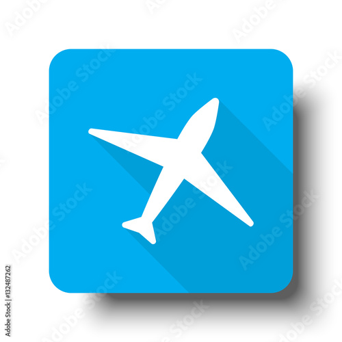 White Airplane icon on blue web button