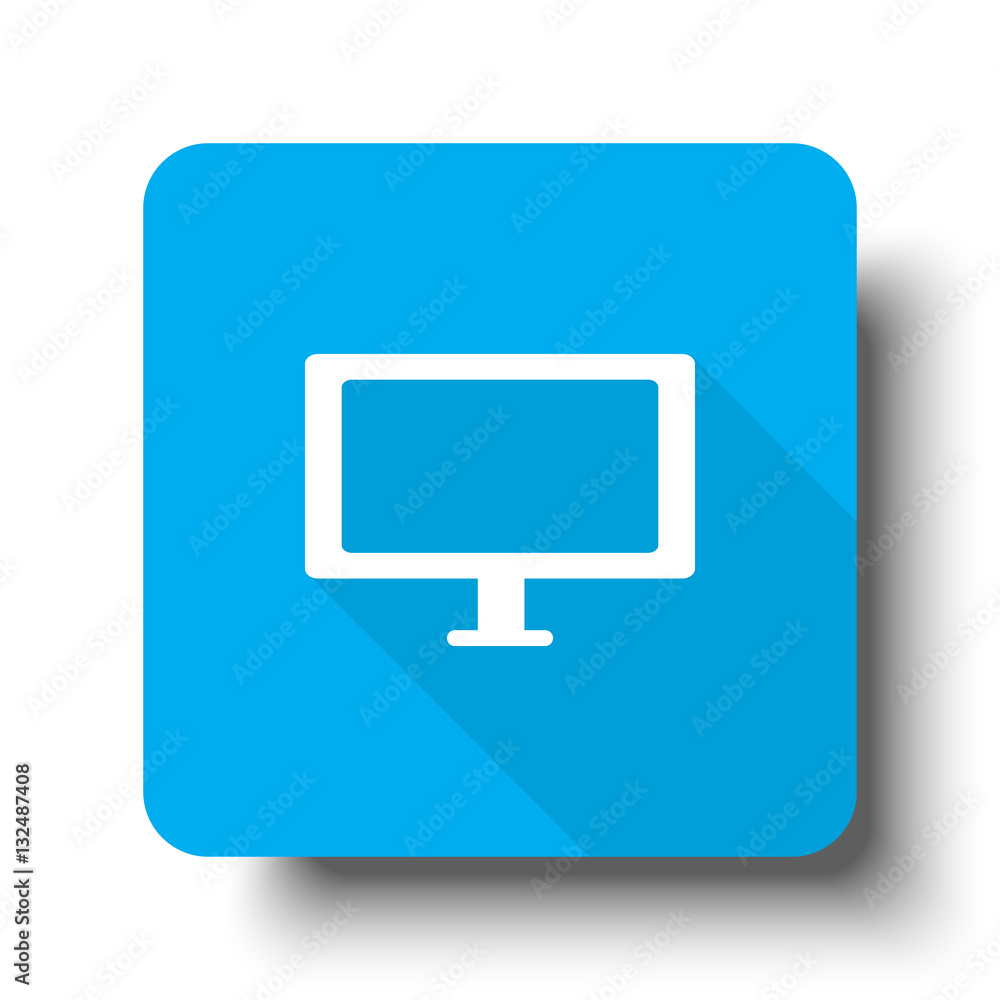 White Computer Screen icon on blue web button White Computer Screen icon on blue web button