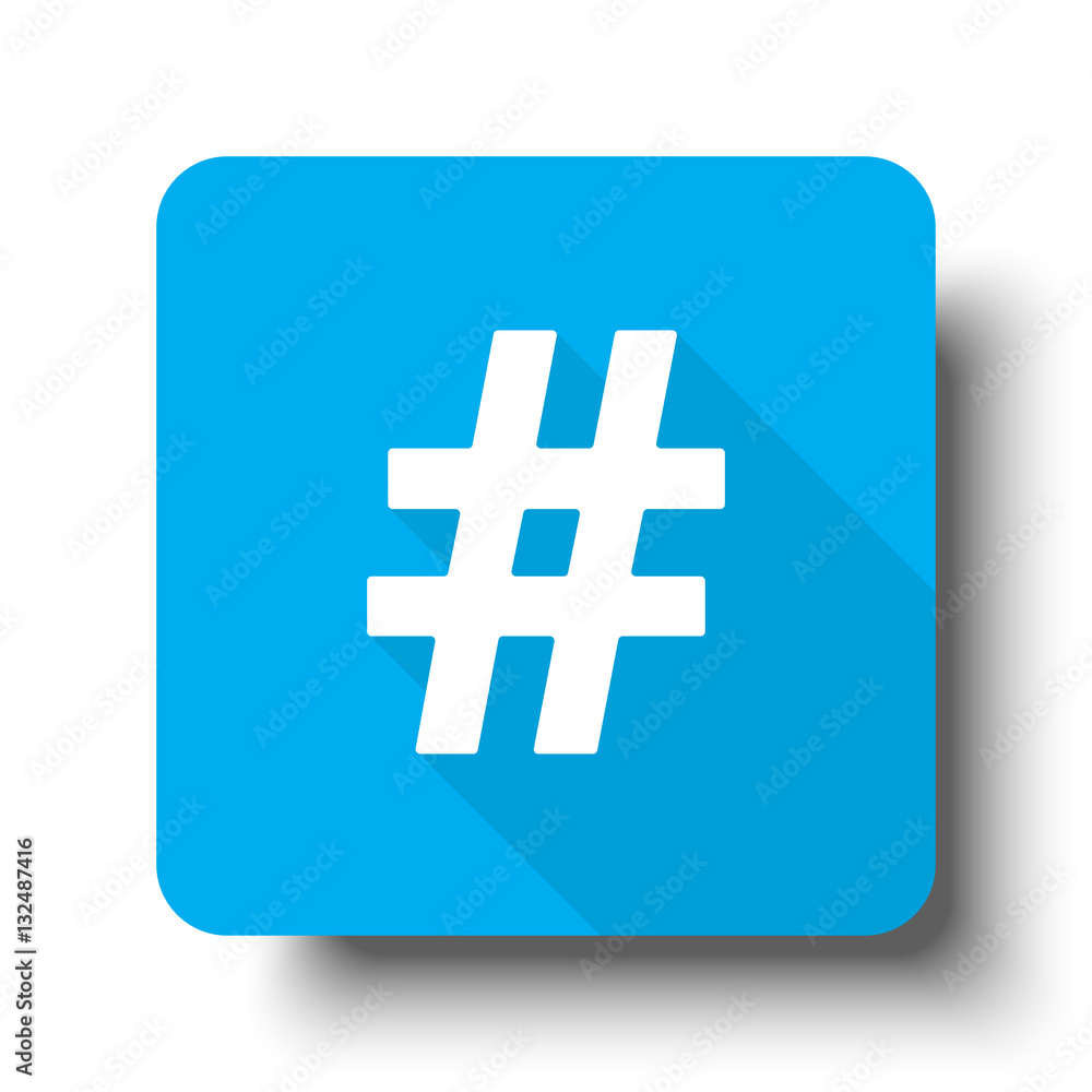 Fototapeta premium White Hashtag icon on blue web button