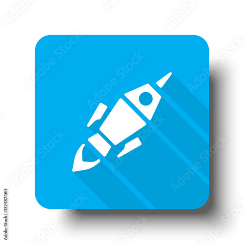 White Rocket Launch icon on blue web button