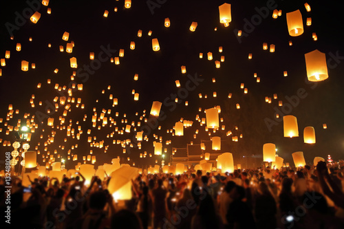 Floating lantern, YeePeng,Firework Festival in Chiangmai Thailand