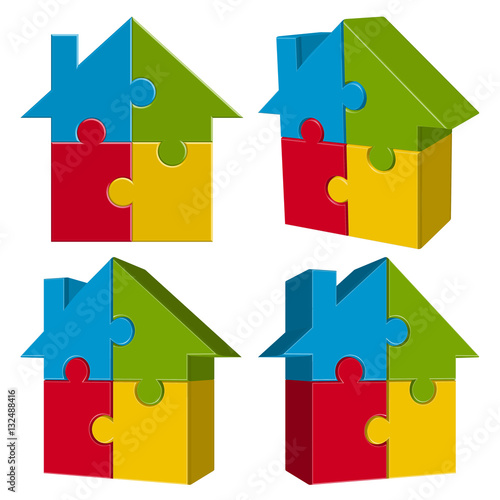 collection puzzle house with four parts