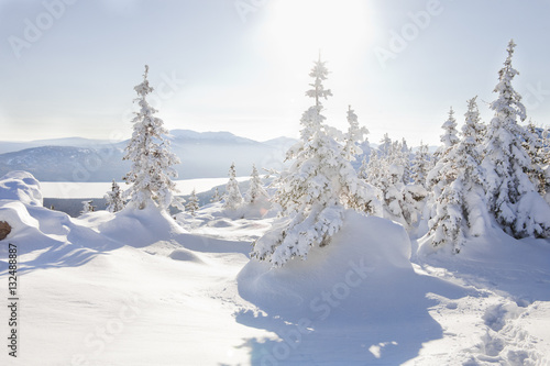View from mountain range Zyuratkul, winter landscape
