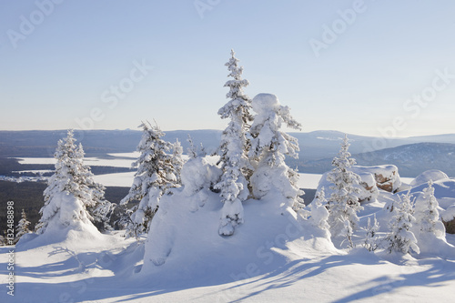 View from mountain range Zyuratkul, winter landscape