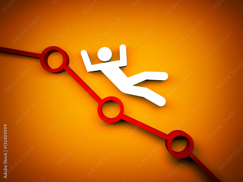 White person falls on chart. 3d illustration White person falls on chart. 3d illustration