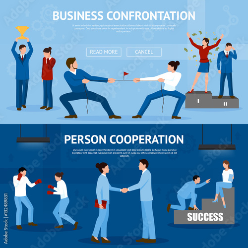 Constructive Business Confrontation Flat Banners Set