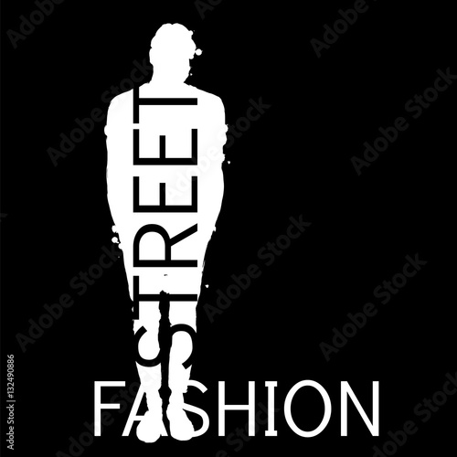 Male silhouette and stylized lettering. Fashion illustration. Vector. photo