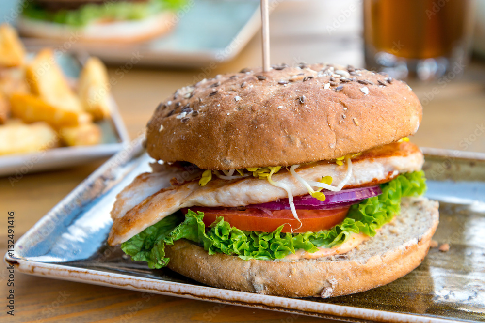 Cheese burger - American cheese chicken burger with fresh salad