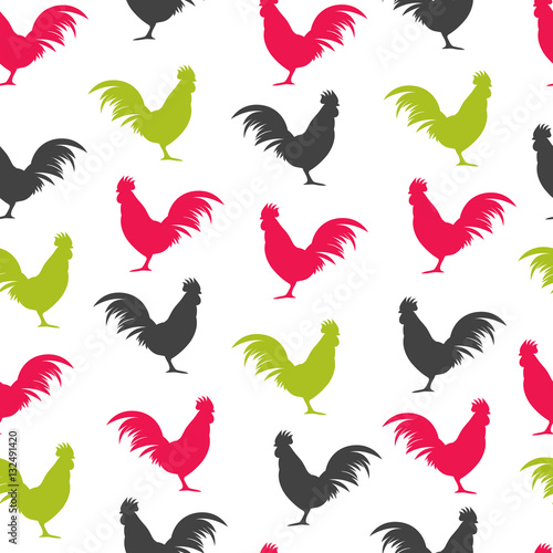 Seamless pattern background with roosters symbol silhouette vector