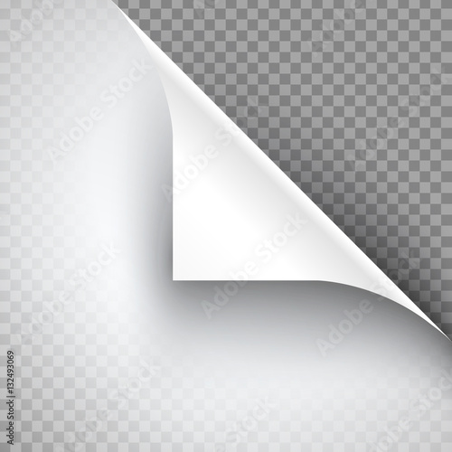 Curled Page Corner with Shadow on Transparent Background. Vector illustration of page curl
