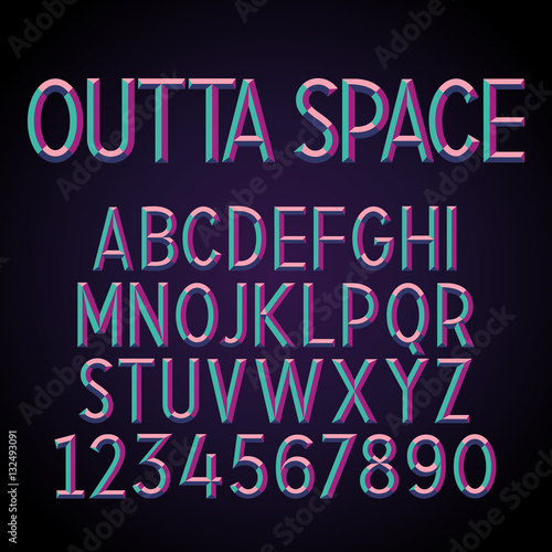 Embossed Stereo Font. Vector alphabet with 3D effect