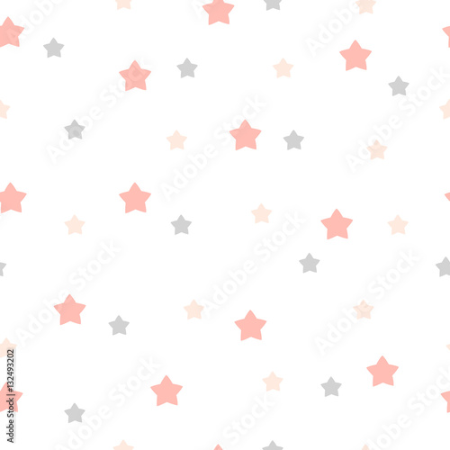 Hand drawn stars seamless pattern. Pink and gray color. Different size.