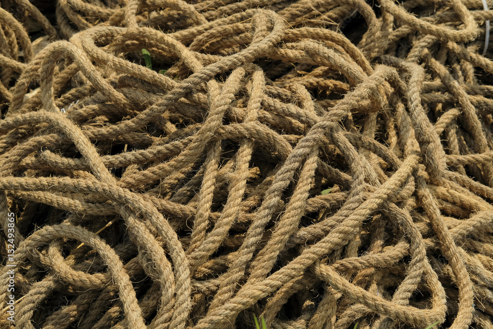 Group nylon rope, closeup of photo