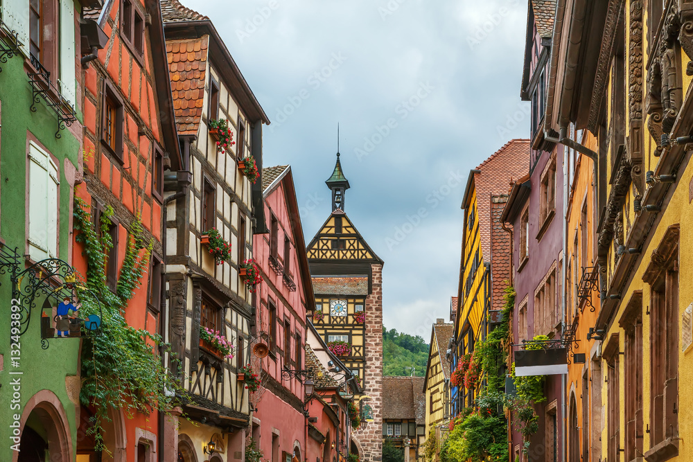 street in Riquewihr, Alsace, France