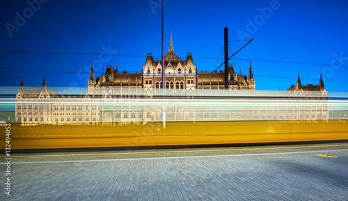 Hungarian Parliament with yellow tram