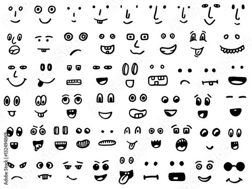 set of hand drawn funny faces