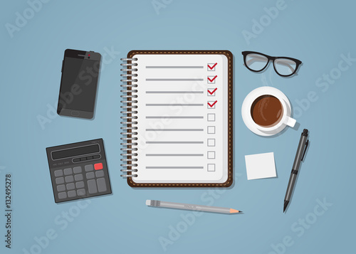 Checklist with office items
