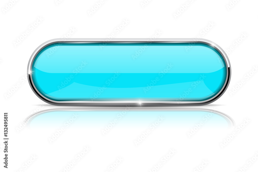 Blue oval button with metal frame Blue oval button with metal frame