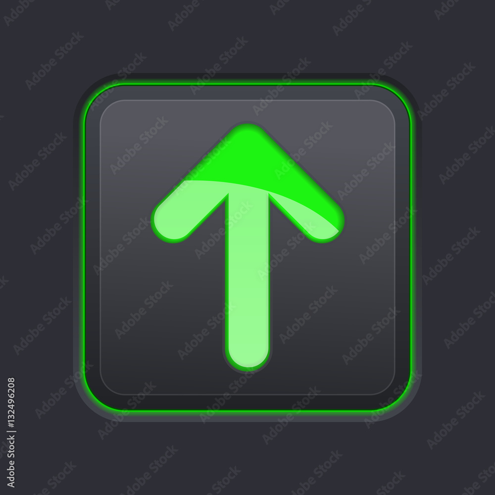 Square black button with green arrow. Up icon Square black button with green arrow. Up icon