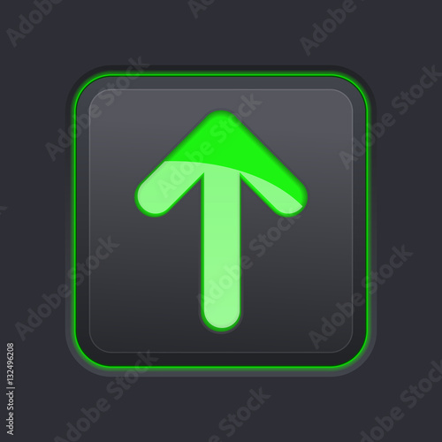 Square black button with green arrow. Up icon