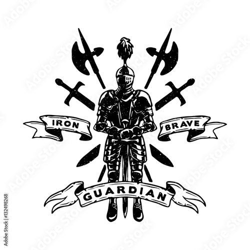 Hand drawn Knight in armor, weapons.