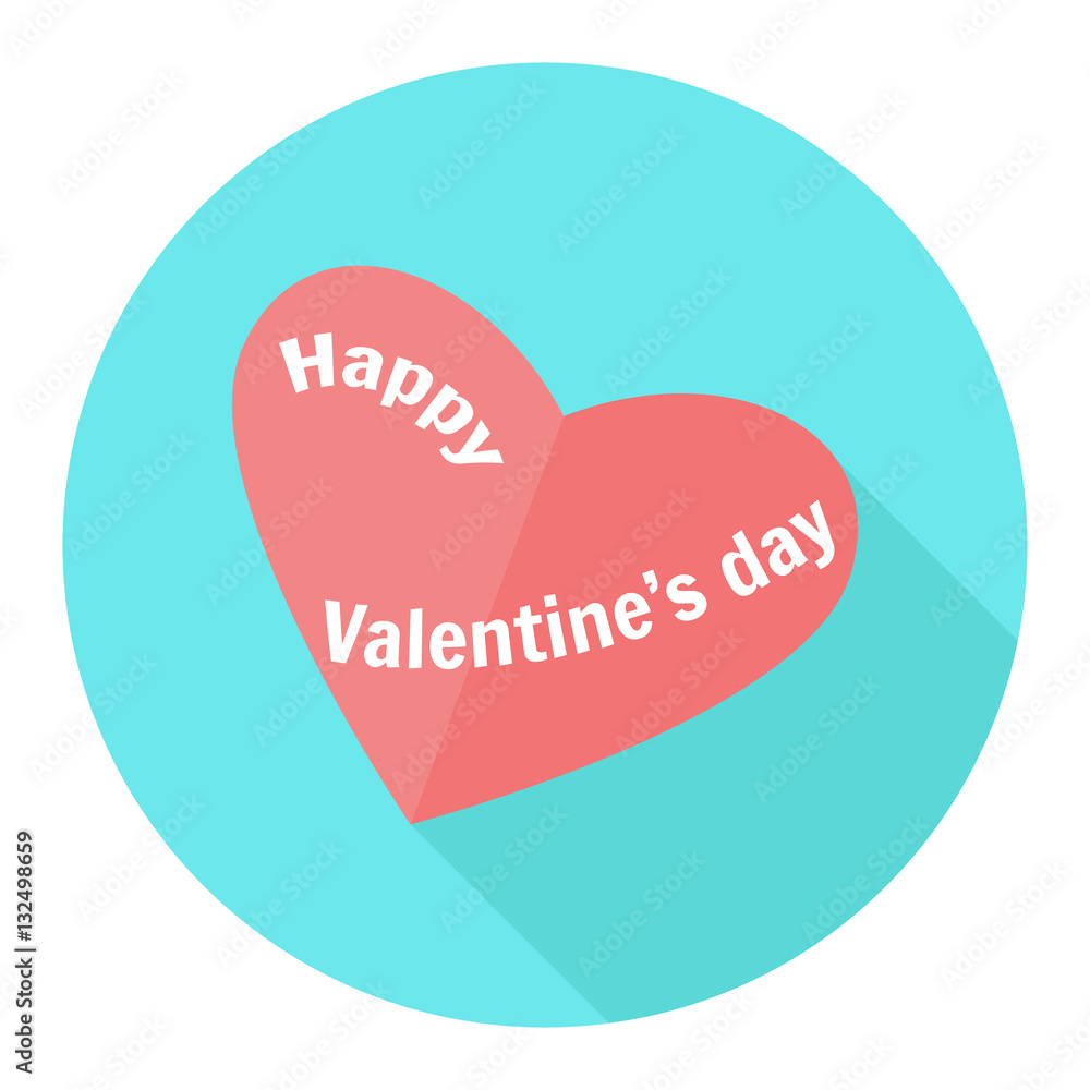 Red heart in the blue circle. Icon. Flat Design Vector Illustration with long shadow. Happy Valentines Day Symbol.
