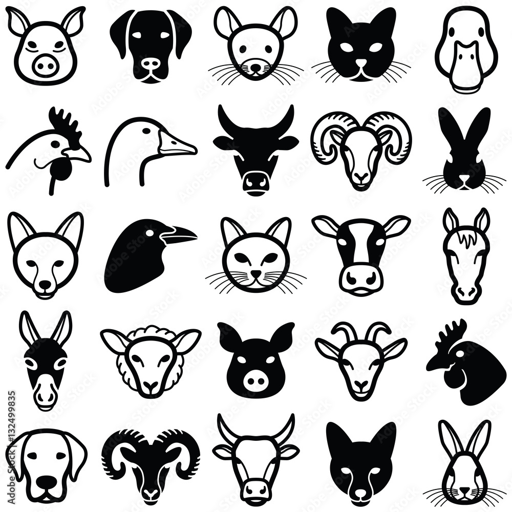 Farm animal head icon collection - vector illustration Stock Vector
