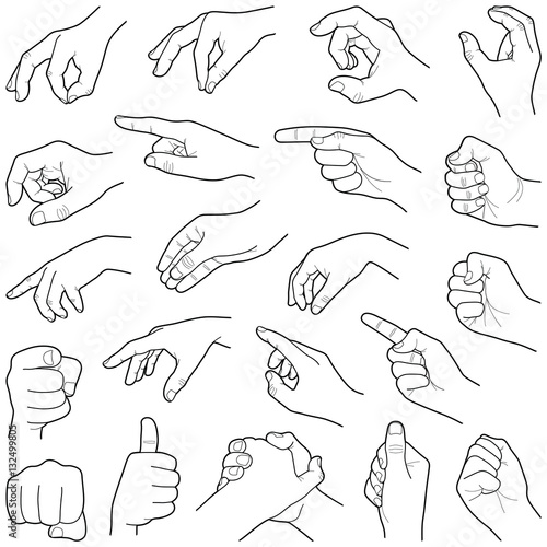 Hand collection - vector line illustration 