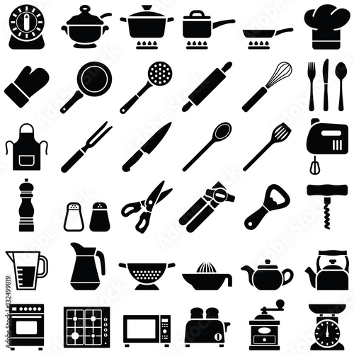 Kitchen tool icon collection - vector silhouette illustration