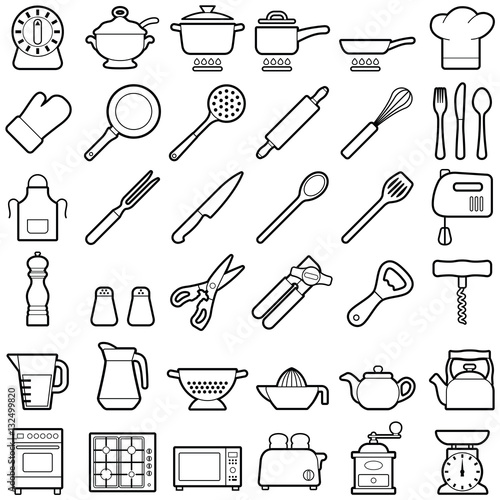Kitchen tool icon collection - vector outline illustration