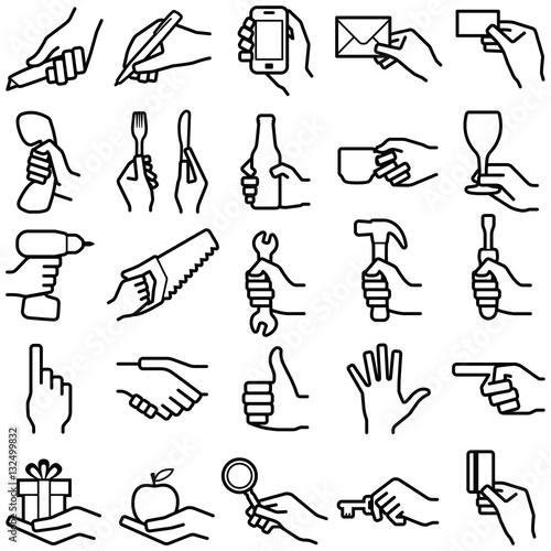 Hand icon collection - vector outline illustration 
