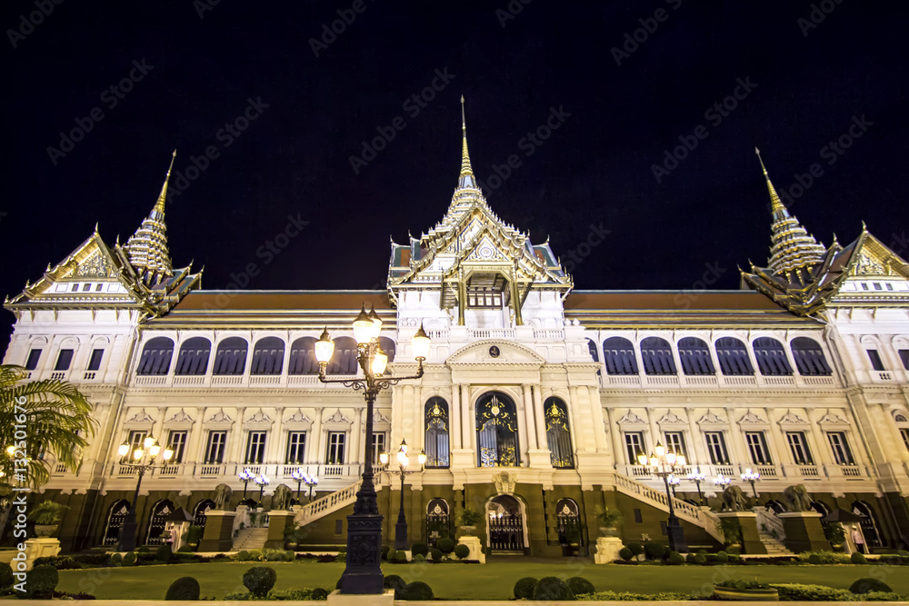Thai Royal Grand Place landmark at night with dark sky background landscape