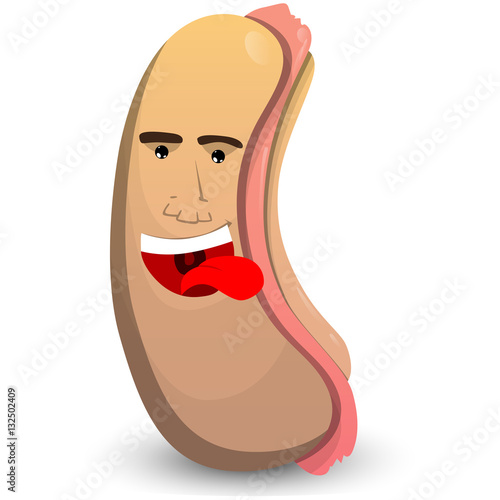 Vector illustrated cartoon happy Hot Dog with tongue out.