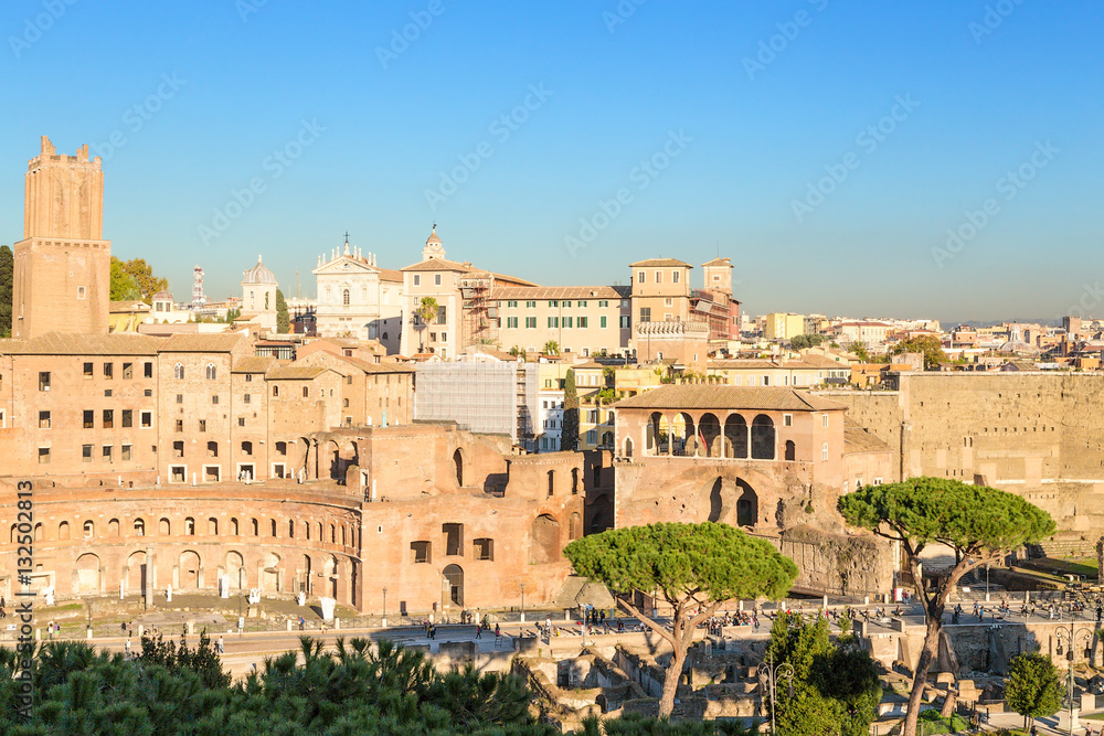 Rome, Italy. View from Capitol Hill to the Emperor Trajan's Market and the Forum of Augustus