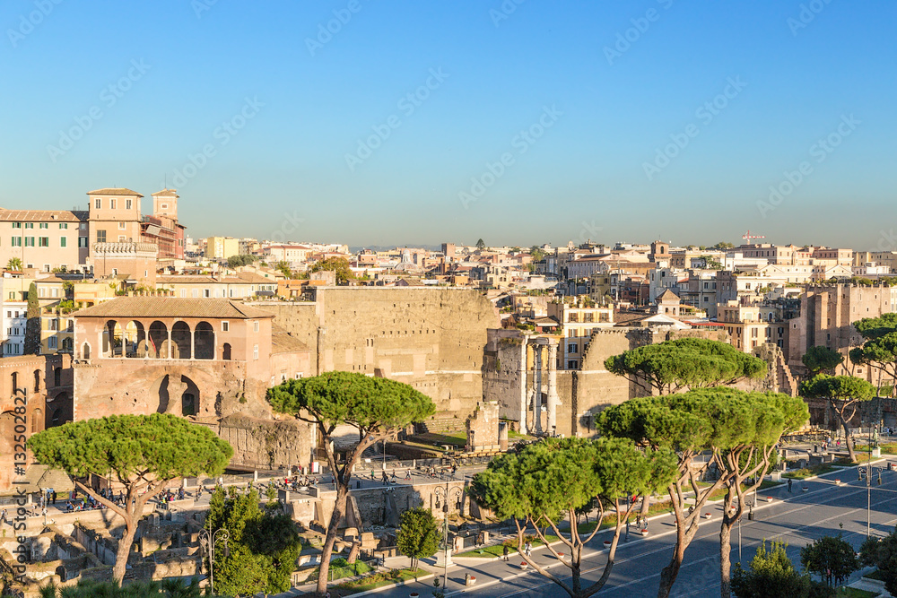 Rome, Italy. View from Capitol Hill to the forums of Augustus and Nerva