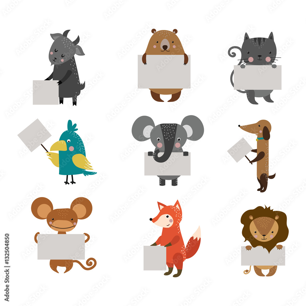 Wild animal zoo strike with clean plate board vector.