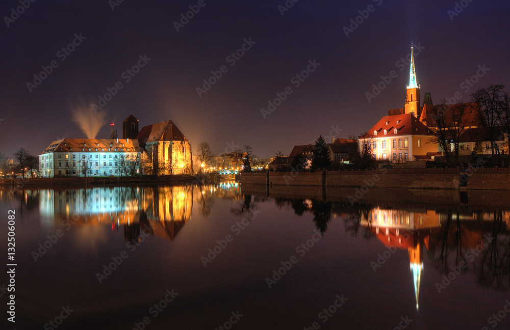 Fototapeta premium Wrocław Ostrów Tumski nocą