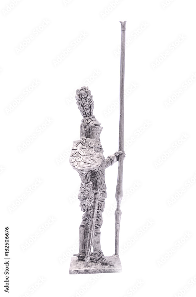 tin soldier Spartan warrior knight figurine isolated on white