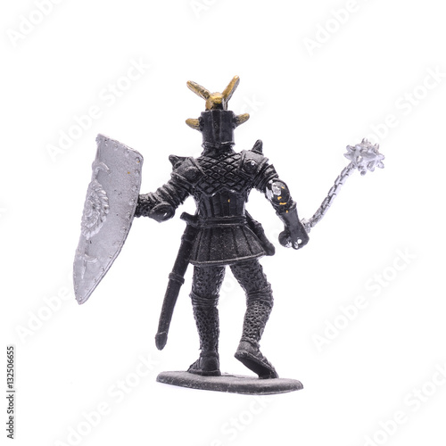 figurine a medieval knight with mace isolated on white